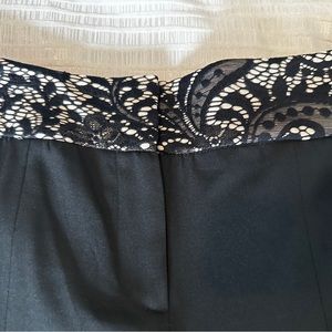 New York and Co Black Wide Leg Pants with Front Open Slits and Lace Waistband